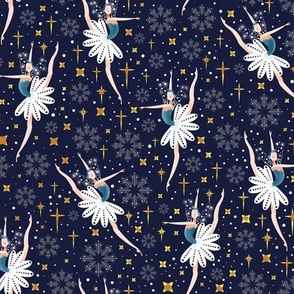 medium romantic winter ballet dancers in moon light with stars and snowflakes, by art for joy lesja saramakova gajdosikova design