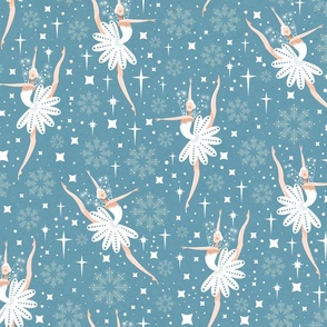 large romantic winter ballet dancers in moon light with stars and snowflakes, by art for joy lesja saramakova gajdosikova design