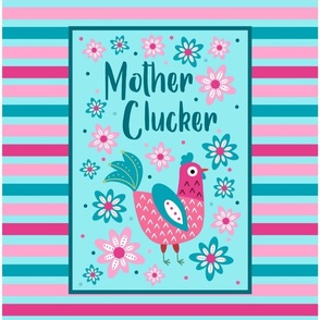 14x18 Panel Mother Clucker Chicken Mom on Aqua for DIY Garden Flag Small Wall Hanging or Tea Towel
