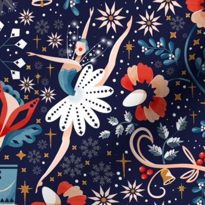 Large Christmas Nut cracker with  delicate ballerinas  in damask style by art for joy lesja saramakova gajdosikova design
