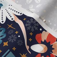 Large Christmas Nut cracker with  delicate ballerinas  in damask style by art for joy lesja saramakova gajdosikova design