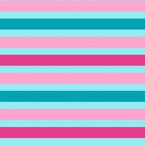 Medium Scale Pink and Turquoise Stripe Coordinate on Aqua for Mother Clucker Chickens