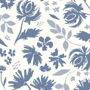 Blooming Blue Floral Garden - Monotone Blue - Large