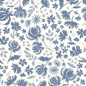 Blooming Blue Floral Garden - Monotone Blue - Medium