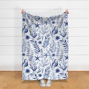 under the sea , navy monochrome watercolor coastal fabric,wallpaper large scale