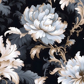Jumbo Ethereal Elegance: Floral Fantasies in Monochrome