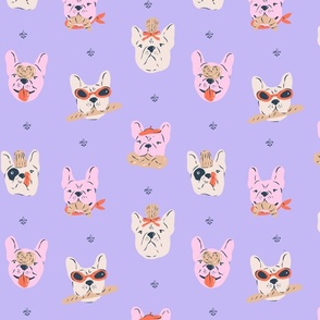 French Bulldogs with Pastries in Purple 