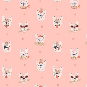 French Bulldogs with Pastries in Coral