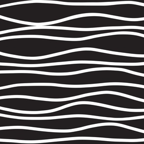 Black and White Monochrome Horizontal White Wavy Stripes on Black 