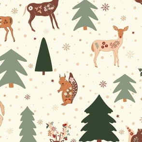 Christmas Forest with Deer and Squirrels - JUMBO 24x24