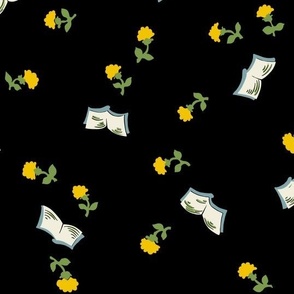 Books & Yellow Roses Colorway on Black