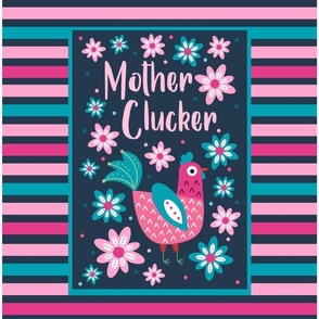 14x18 Panel Mother Clucker Chicken Mom on Navy for DIY Garden Flag Small Wall Hanging or Tea Towel