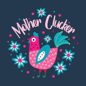 18x18 Panel Mother Clucker Chicken Mom on Navy for DIY Throw Pillow Cushion Cover Tote Bag