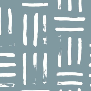 Modern Mudcloth Brush Strokes | Large Scale | Slate Blue Grey, bright white | non directional textured lines