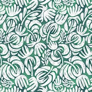 Tropical Floral Sketch in Emerald Green – Small Scale