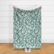 Tropical Floral Sketch in Emerald Green – Large Scale