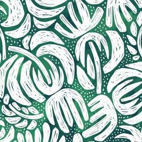 Tropical Floral Sketch in Emerald Green – Large Scale