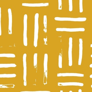 Modern Mudcloth Brush Strokes | Large Scale | Mustard Gold, Bright White | non directional textured lines