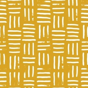 Modern Mudcloth Brush Strokes | Small Scale | Mustard Gold, Bright White | non directional textured lines