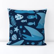 XL Shark Attack Monochromatic Blue for Bedding and Curtains