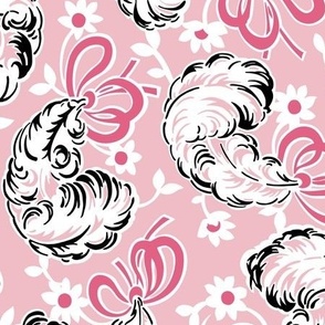 Ribbon, Feathers, and Flowers in Cotton Candy Pink Colorway