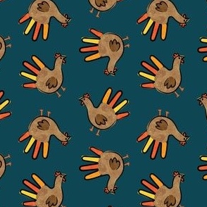 (small scale) fun thanksgiving turkey - kids hand turkey - teal - LAD23