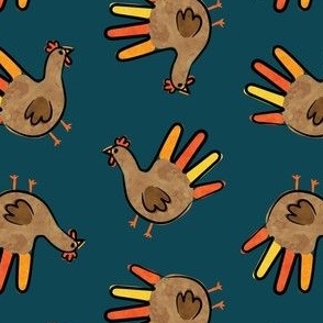 fun thanksgiving turkey - kids hand turkey - teal - LAD23