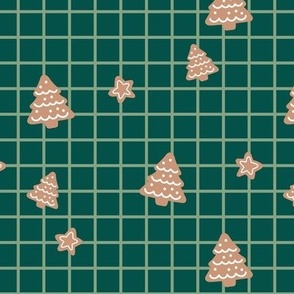 Christmas snacks collection - Seasonal winter plaid christmas bakery tree cookies and stars gingerbread pine green sage