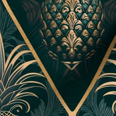 Exquisite Art Deco Design With Pineapple Ornament Teal Gold 