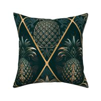 Exquisite Art Deco Design With Pineapple Ornament Teal Gold 