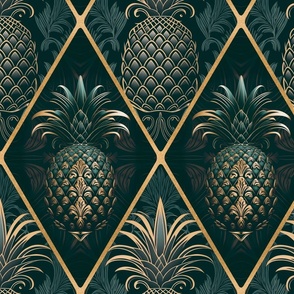 Exquisite Art Deco Design With Pineapple Ornament Teal Gold 