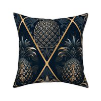 Exquisite Art Deco Design With Pineapple Ornament Midnight Blue Gold 