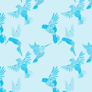 Blue Floral Birds