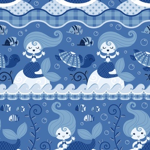 blue mermaids monochrome large scale