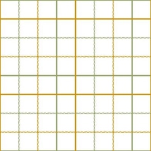 Tattersall Plaid - golden and olive on white - small scale