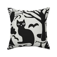 Halloween Damask V1 - Black and White Gothic Spooky Witch Hallow's Eve Dark Pumpkin Cats Moody Halloween - Large