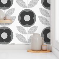 Monochrome midmod bloom black and white jumbo 24 wallpaper scale mid century modern by Pippa Shaw