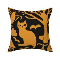 Halloween Damask V4 - Orange and Brown Gothic Spooky Witch Hallow's Eve Dark Pumpkin Cats Moody Halloween - Large