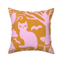 Halloween Damask V6 - Pink and Orange Gothic Spooky Witch Hallow's Eve Dark Pumpkin Cats Moody Halloween - Large