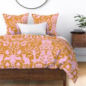 Halloween Damask V6 - Pink and Orange Gothic Spooky Witch Hallow's Eve Dark Pumpkin Cats Moody Halloween - Large