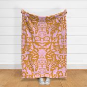 Halloween Damask V6 - Pink and Orange Gothic Spooky Witch Hallow's Eve Dark Pumpkin Cats Moody Halloween - Large