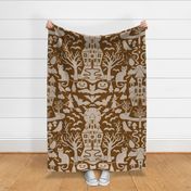 Halloween Damask V7 - Brown and Beige Gothic Spooky Witch Hallow's Eve Dark Pumpkin Cats Moody Halloween - Large