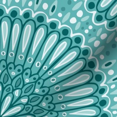 Mandala / big scale / turquoise monochrome abstract geometric decorative pattern design 