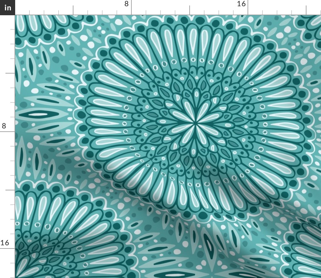 Mandala / big scale / turquoise monochrome abstract geometric decorative pattern design 