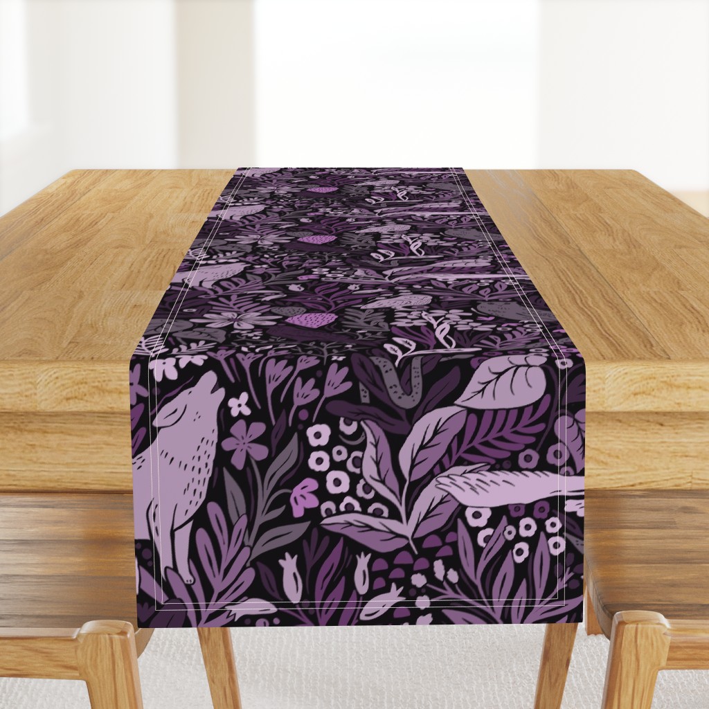 Wolves and owls - deep dark purple - large