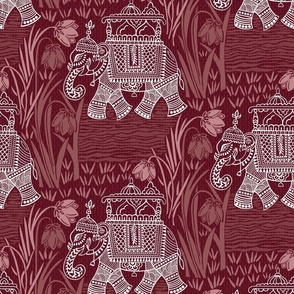Indian block print/Bagdu/traditional/ Dusty rose/mauve/monochromatic/elephants