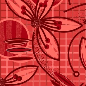 (L) Monochromatic Red Geometric Floral