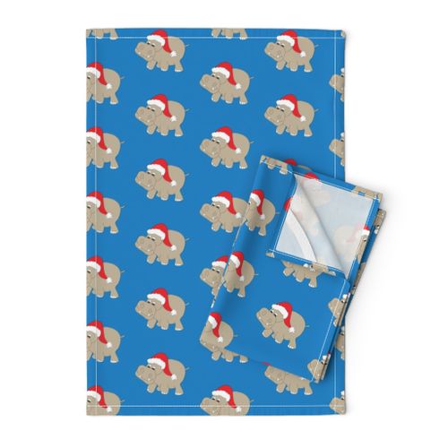 Santa Hippo Blue Background