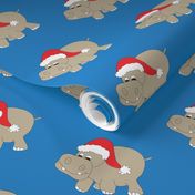 Santa Hippo Blue Background