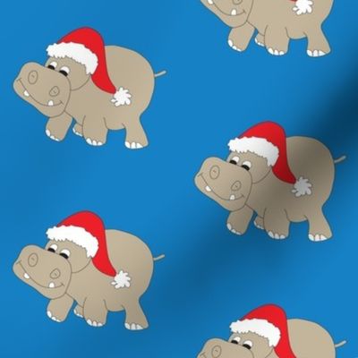 Santa Hippo Blue Background